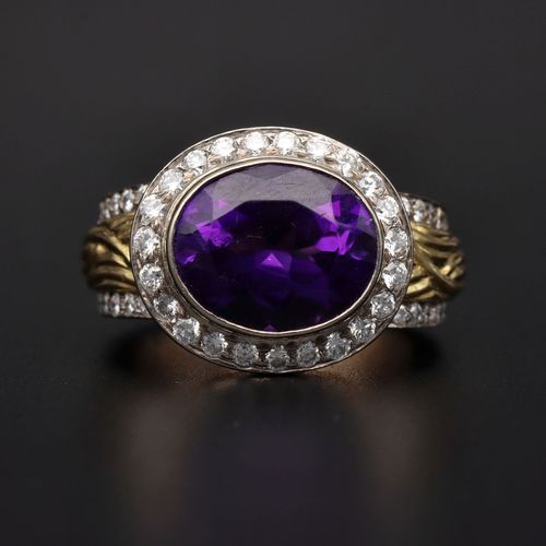 18ct Gold Amethyst and Diamond Ring image-2