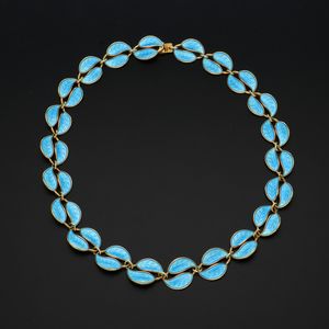 Vermeil Silver & Blue Enamel Double Leaf Necklace