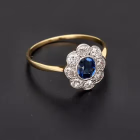 Edwardian 18ct Gold Diamond and Sapphire Cluster Ring