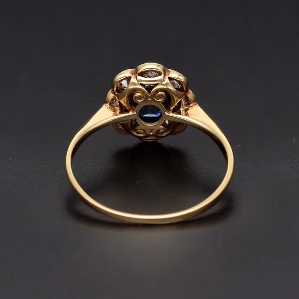 Edwardian 18ct Gold Diamond and Sapphire Cluster Ring