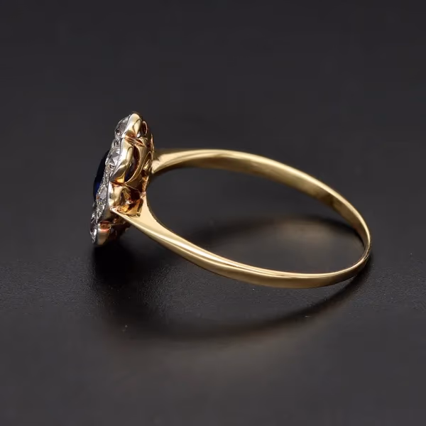 Edwardian 18ct Gold Diamond and Sapphire Cluster Ring