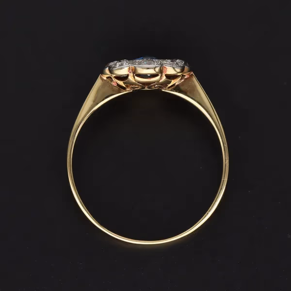 Edwardian 18ct Gold Diamond and Sapphire Cluster Ring