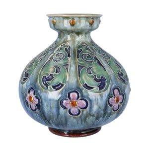 Doulton Lambeth Floral Design Bulbous Vase
