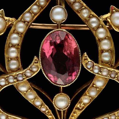 15ct Gold Tourmaline and Seed Pearl Pendant image-2