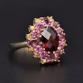 Gold Garnet Pink Sapphire Cluster Ring