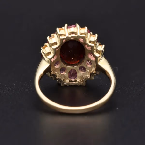 Gold Garnet Pink Sapphire Cluster Ring