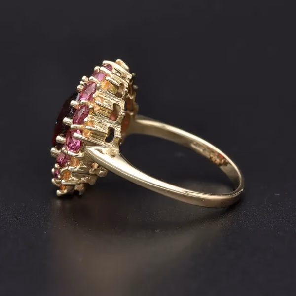 Gold Garnet Pink Sapphire Cluster Ring
