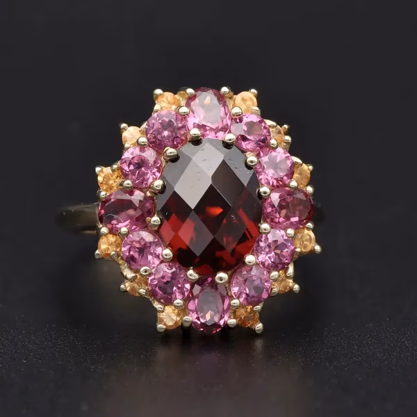 Gold Garnet Pink Sapphire Cluster Ring