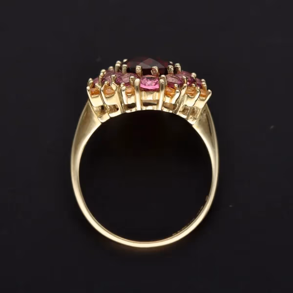 Gold Garnet Pink Sapphire Cluster Ring