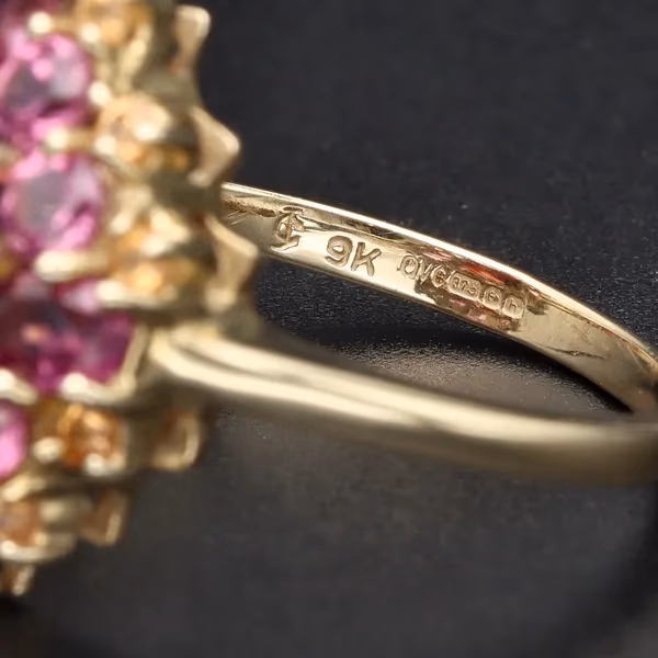 Gold Garnet Pink Sapphire Cluster Ring