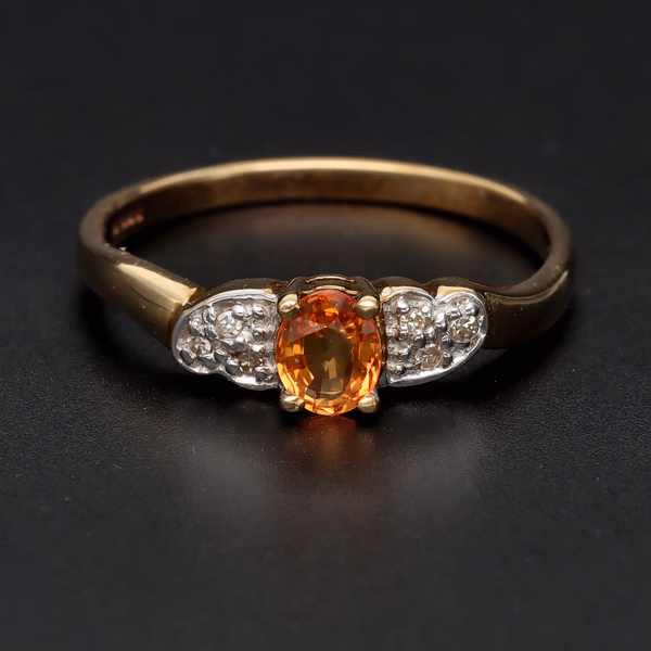 9ct Gold Orange Sapphire Diamond Ring