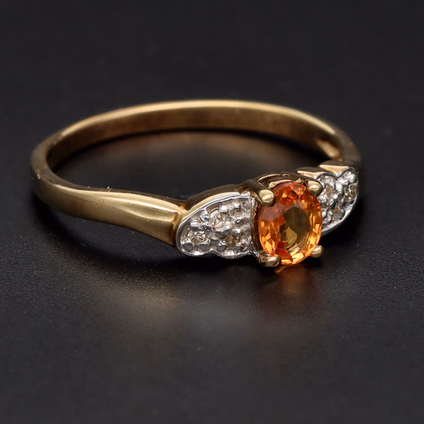 9ct Gold Orange Sapphire Diamond Ring