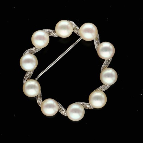 Mikimoto Silver Cultured Pearls Brooch image-1
