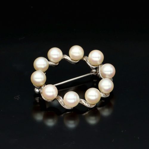 Mikimoto Silver Cultured Pearls Brooch image-3