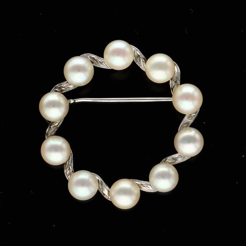 Mikimoto Silver Cultured Pearls Brooch image-2