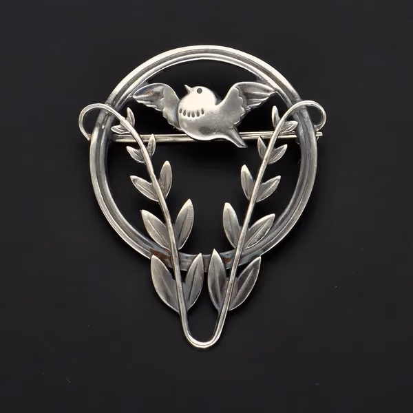 Vintage Danish Sterling Silver "Bird in Wheat" Brooch