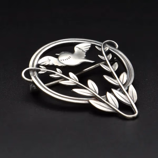 Vintage Danish Sterling Silver "Bird in Wheat" Brooch