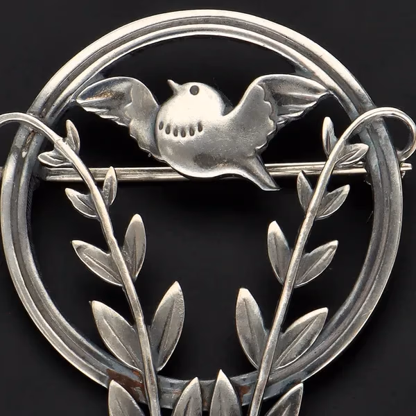 Vintage Danish Sterling Silver "Bird in Wheat" Brooch