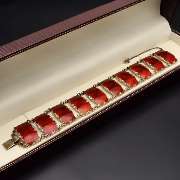 Boxed Norwegian Silver & Guilloche Enamel Bracelet