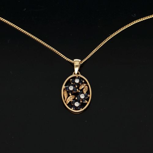 9ct Gold Sapphire and Diamond Pendant Necklace image-2