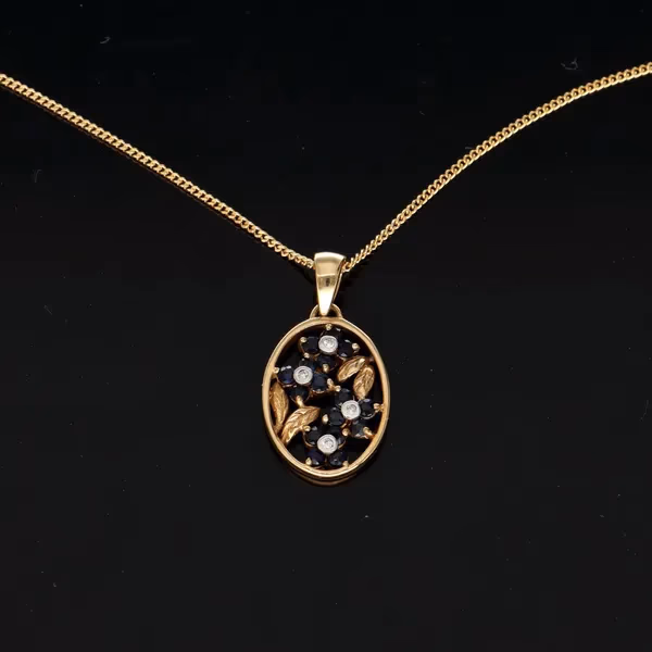 9ct Gold Sapphire and Diamond Pendant Necklace