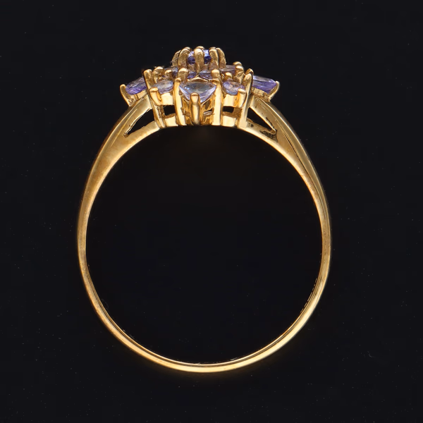 Large Size Gold Tanzanite Cluster Ring. Size V1/2
