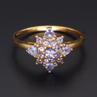 Large Size Gold Tanzanite Cluster Ring. Size V1/2