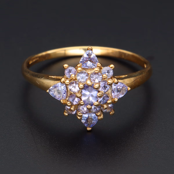 Large Size Gold Tanzanite Cluster Ring. Size V1/2