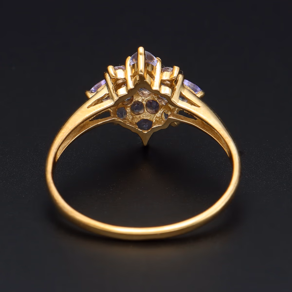 Large Size Gold Tanzanite Cluster Ring. Size V1/2