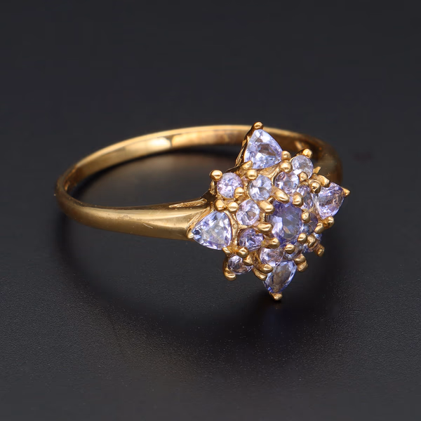 Large Size Gold Tanzanite Cluster Ring. Size V1/2