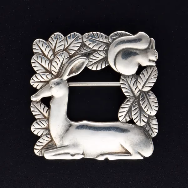 Sterling Silver "Fawn & Squirrel" Pattern Brooch