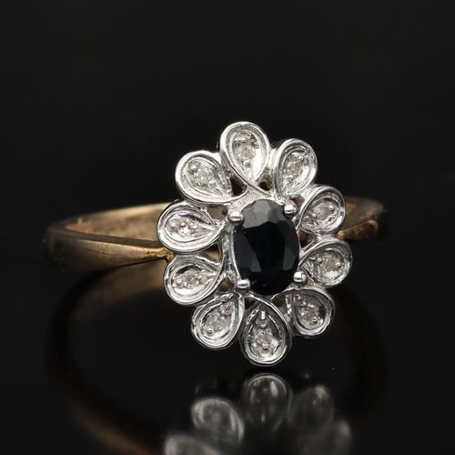 9ct Gold Diamond and Sapphire Ring image-1
