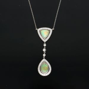18ct White Gold Opal and Diamond Pendant