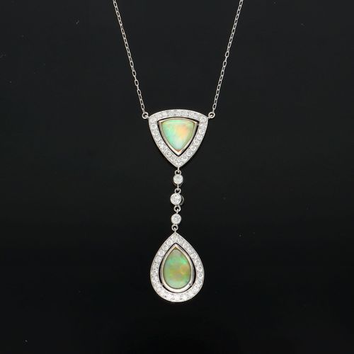18ct White Gold Opal and Diamond Pendant image-1