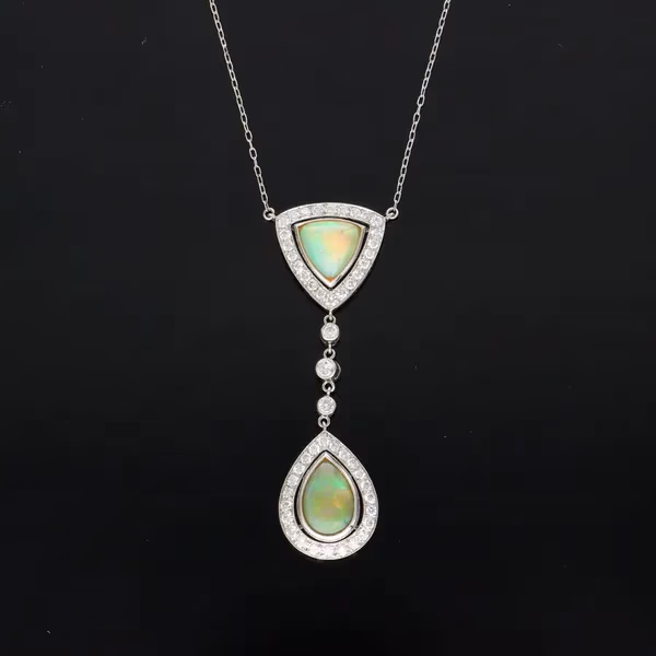 18ct White Gold Opal and Diamond Pendant