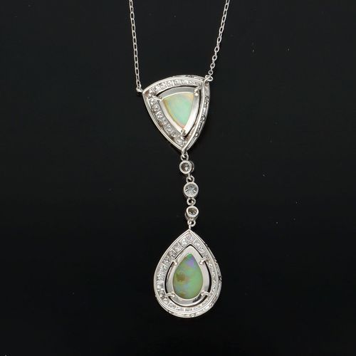 18ct White Gold Opal and Diamond Pendant image-3