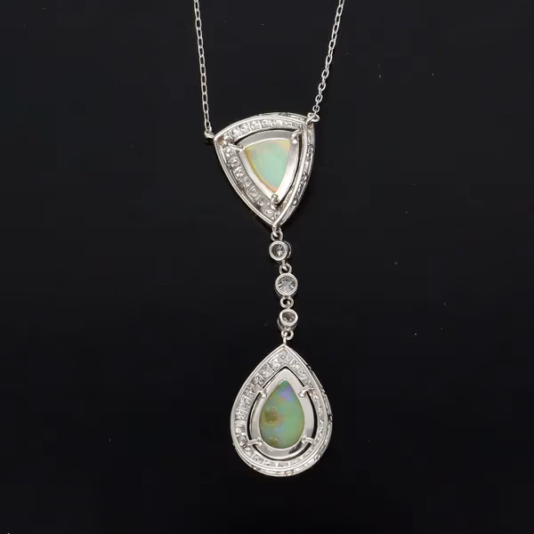 18ct White Gold Opal and Diamond Pendant