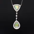 18ct White Gold Opal and Diamond Pendant