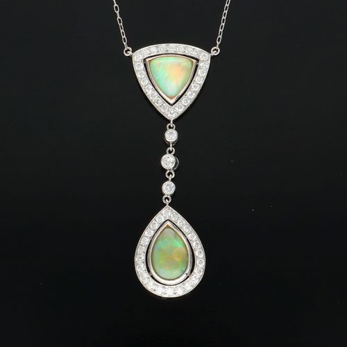 18ct White Gold Opal and Diamond Pendant image-2