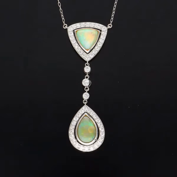 18ct White Gold Opal and Diamond Pendant