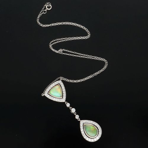 18ct White Gold Opal and Diamond Pendant image-4