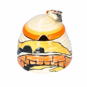 Clarice Cliff House and Bridge Preserve Pot