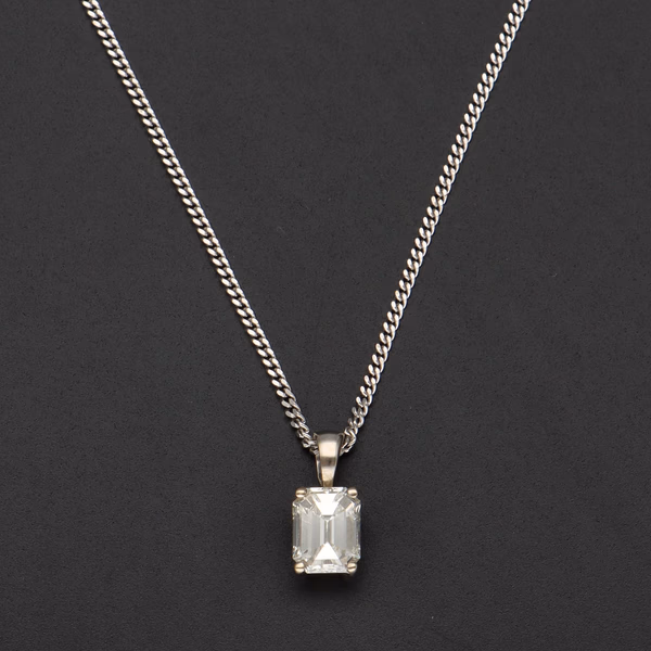 18ct White Gold 0.88ct Emerald-Cut Diamond Solitaire Pendant Necklace