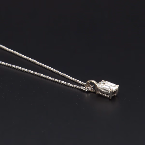 18ct White Gold 0.88ct Emerald-Cut Diamond Solitaire Pendant Necklace