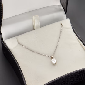18ct White Gold 0.88ct Emerald-Cut Diamond Solitaire Pendant Necklace