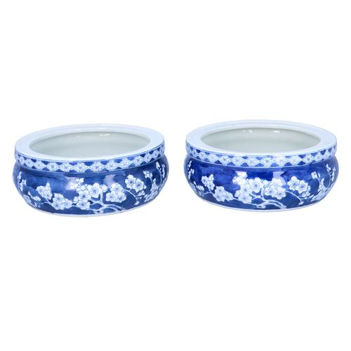 Pair of Chinese Blue and White Urn Stands image-1