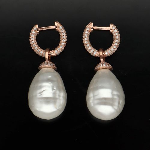 Silver Rose Gold Plated Baroque Pearl Earrings image-1