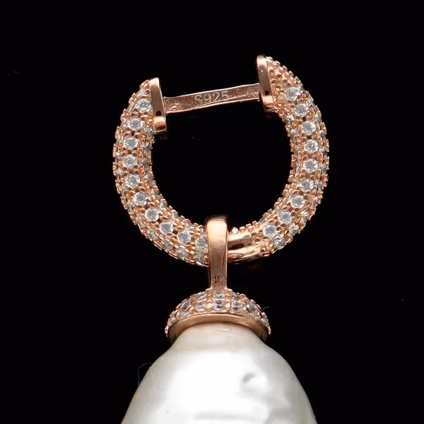 Silver Rose Gold Plated Baroque Pearl Earrings