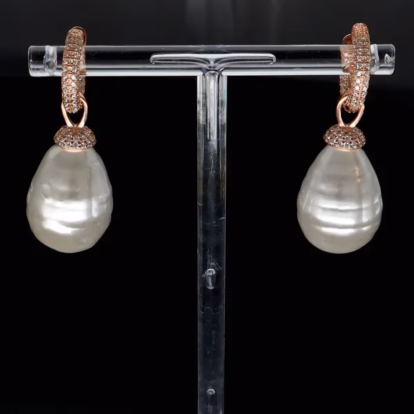 Silver Rose Gold Plated Baroque Pearl Earrings