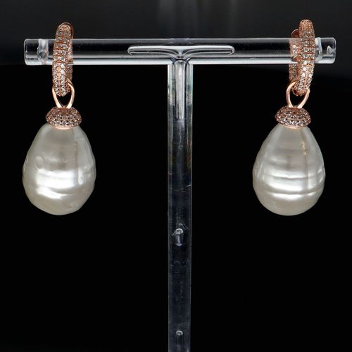 Silver Rose Gold Plated Baroque Pearl Earrings image-2